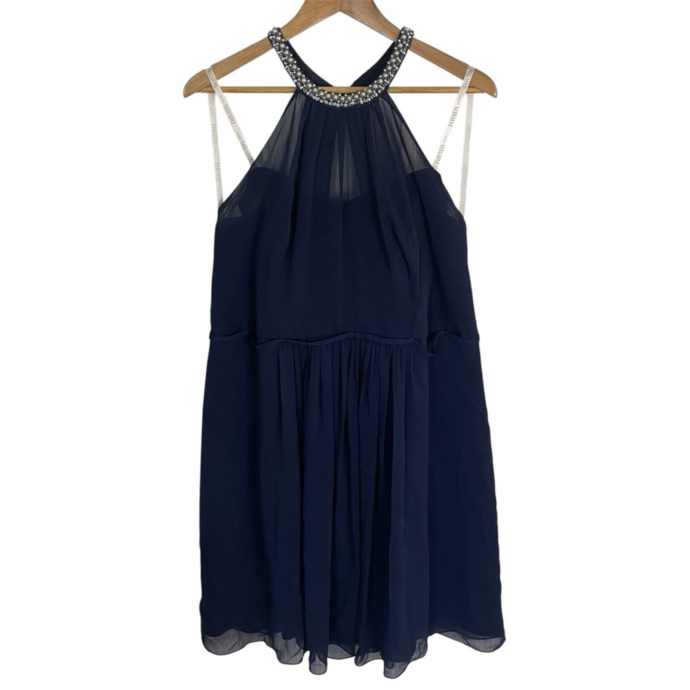 David's Bridal Elegant Navy Blue Halter Dress Size 18 Zippered Back plus